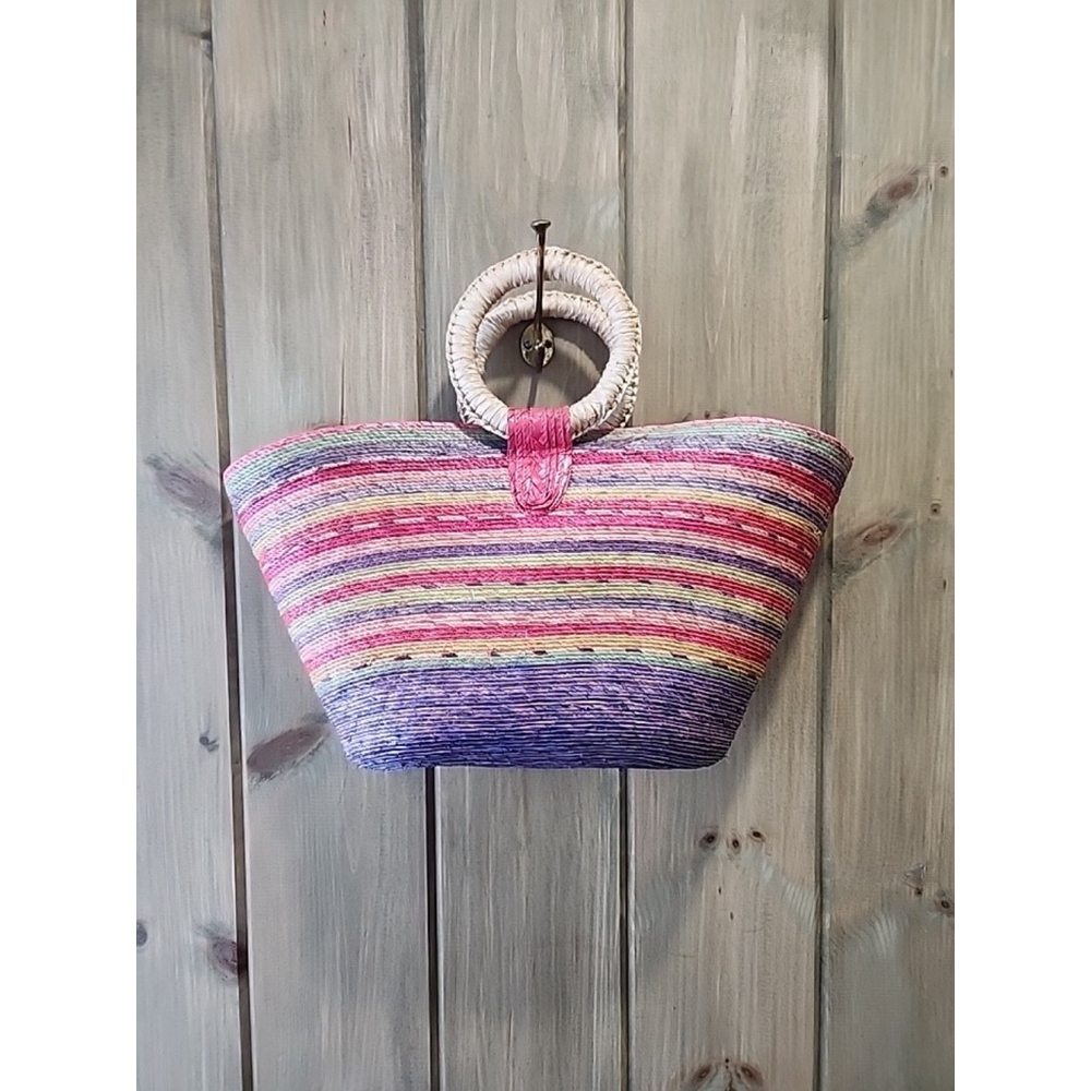 Rainbow Straw Tote Bag Purse Market Sun Sand New